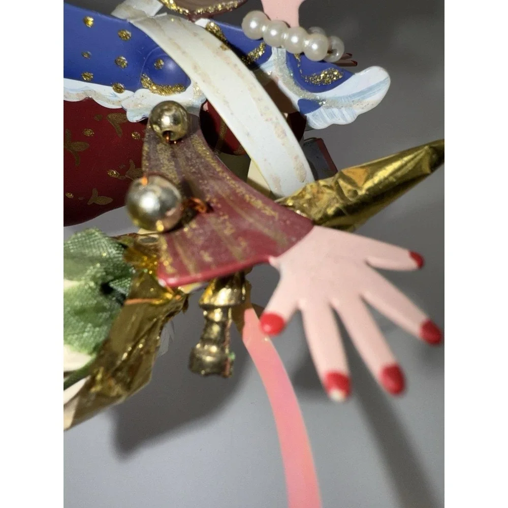 Vintage Kurt Adler Flying Queen Ornament Mixed Media Wood Metal Pearls RARE Y2K‎